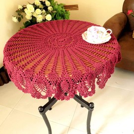 BMIDRUT Vintage Round Handmade Crochet Lace Doilies 35" Crochet Tablecloths Cotton Table Cover Table Topper Wedding Home Party Decor (Red)