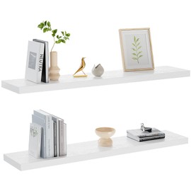 AMADA HOMEFURNISHING Floating Shelves, 32″ Large Wall Mounted Shelves for Bathroom, Bedroom, Living Room, Kitchen, Office, Hanging Shelf for Wall Décor Storage, Set of 2, White