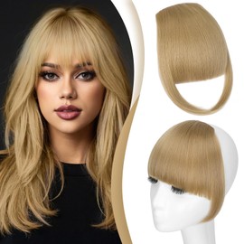 Felendy Clip in Bangs Ash Blonde Fake Bangs Natural Thick Front Full Bang Fringe with Temples Straight Across Bangs Hair Clip for Women French Bangs