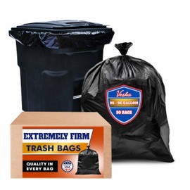 Veska 95-96 Gallon Trash Bags Heavy Duty (Huge 50 Bags W/Ties) 95-96 Gallon Trash Bags Large Black Heavy Duty Can Liners, Large 90-100 Gallon Garbage Can Liners