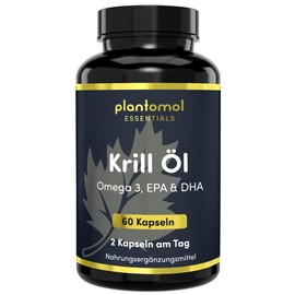 Krill Oil Omega-3 Capsules High Dose - 1000 mg Pure Krill Oil Capsules per Daily Dose, of which 240 mg Omega 3 Fatty Acids - Omega 3 EPA DHA - Plantomol® Essentials