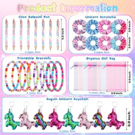 Honoson 40 Pcs Unicorn Party Favors for Girls Unicorn Birthday Decorations Include 8 Glitter Pens 8 Shiny Scrunchies 8 Keychains 8 Bracelets 8 Goodie Bags for Baby Shower, Piñata Supplies
