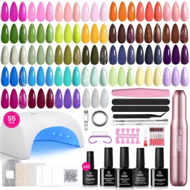 Beetles 55Pcs Gel Nail Polish Kit with U V Light and Nail Drill - 32 Color Gel Nails Kit Fun Camp Professional Manicure Set with Everything and Base Top Coat Home Salon Gifts for Women