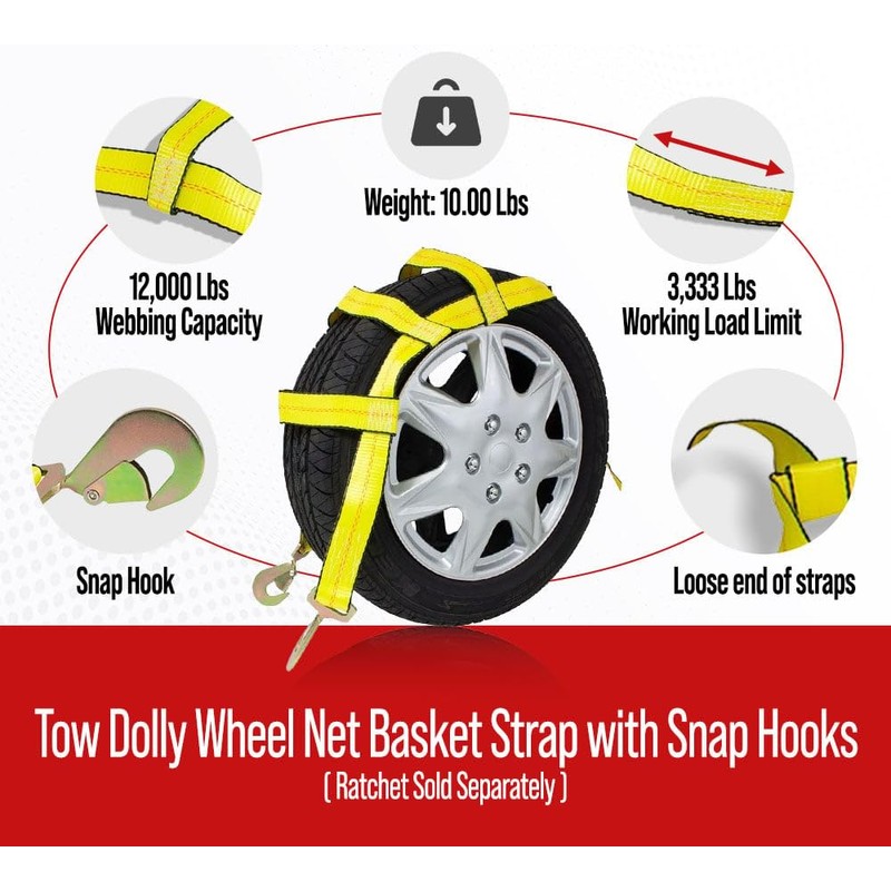 Mytee Products Tow Dolly Wheel Net Basket Strap w/Snap Hooks