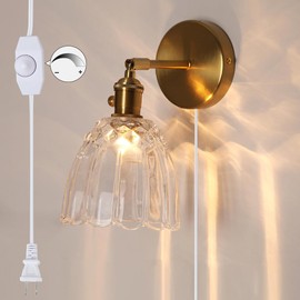 Sedelan Plug in Wall Sconces Indoor, Vintage Wall Sconce, Glass Plug in Sconce,Dimmable Vanity Lights, Mid Century Modern Wall Light for Barthroom Bedside Bedroom Coffee Room Stairway