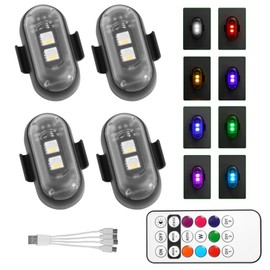 JORMIX 4PCS Wireless LED Strobe Lights with Remote Control 8 Colors Adjustable USB Charging Car Led Lights Waterproof Anti-Collision Warning Led Lights for Car Motorcycle Drone Truck Bike Night Flying