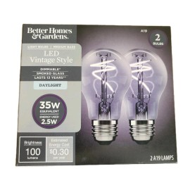 Better Homes & Gardens A19 Vintage LED Light Bulb 35W Smoked Glass Finish 2 Bulb