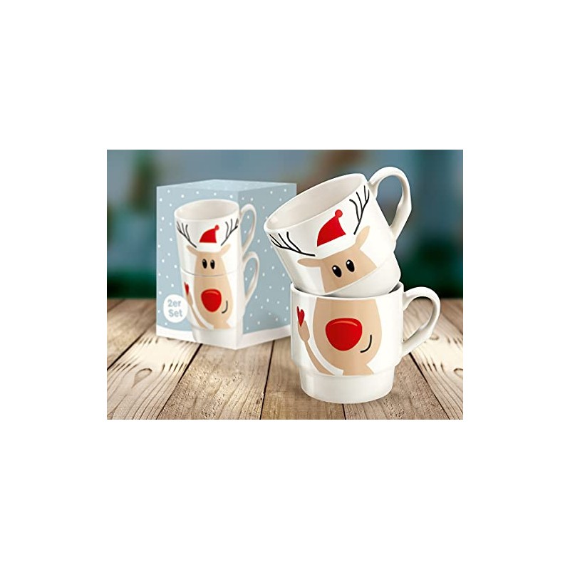 Stapeltasse " Elch" 2 Tassen gleich 1 Motiv; 14,5x11,5x8,5cm; Weihnachten