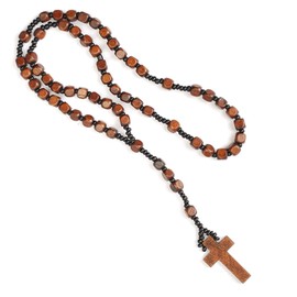 Chelsea-Jones Unisex Surfer/Boho/Hippy/Festival Brown wooden Rosary Style Cross Necklace.