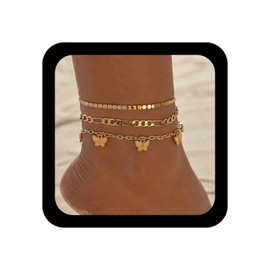 YienDoo Boho Multi Layered Butterfly Anklet Bracelet Gold Figaro Butterfly Pendant Satellite Chain Anklet Foot Chain Charm Layered Beach Anklet 3Pcs Set Foot Jewelry Gift for Women