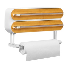 Magnetic Plastic Wrap Dispenser with Cutter - Quasziwa Refillable Tin Foil and Plastic Wrap Organizer for Kitchen, Aluminum Foil Dispenser with Paper Towel Holder Wall Mount - Fits 12" Roll, White