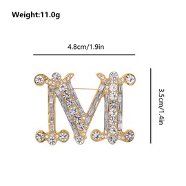 FAIRYGATE Women's Brooches & Pins Bling Jewelry Large Statement M Crystal Script Monogram Letters Alphabet Initial Scarf Lapel Brooch for Women Gold Plated B1649