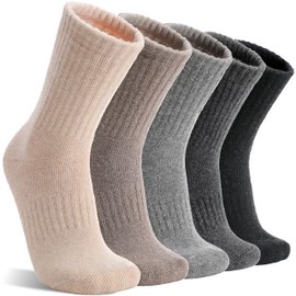 MOGGEI Womens Merino Wool Socks for Hiking Winter Warm Thick Thermal Crew Cozy Cabin Ladies Gift Comfy Boot Work Socks 5 Pairs(Beige/Light Coffee/Grey/Dark Grey/Black(5 Pairs))