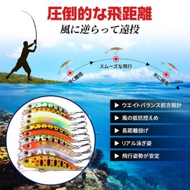 Minnow Lure Set, Sinking Minnow, 2.4 inches (6 cm), 0.16 oz (4.5 g), 10 Piece Set, Fishing Lure Set, Mountain Stream Trout Lure, Explosion Fishing, Minnow with Lip Double Hook, Sea Bass, Flounder, 2.4