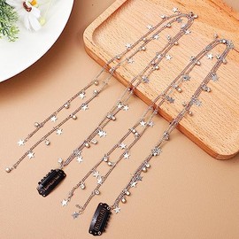 Beaupretty Rhinestone Hair Chains Hair Clips for Braiding Punk Tassels Hair Clips Crystal Star Hair Extensions Hair Accessories for Braids Pack of 2
