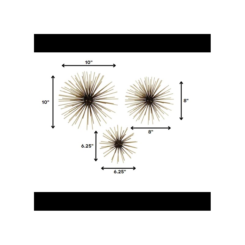 Homeroots Set Of 3 Starburst Black And Gold Metal Wall