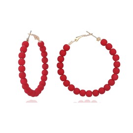 Red Beaded Hoop Earrings for Women Bohemian Acrylic Round Chic Dangle Earrings Minimalist Geometric Jewelry