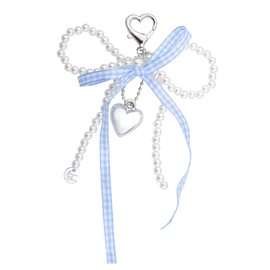 Guqqeuc Bow Ribbon Keyring Pearl Keychain for Women Girls Y2k Bow Key Ring for Car Keys Pearl Bow Bag Charm Handbag Accessories for Women Girls Ribbon Bow Knot Keychain for Bag Handbag Phone