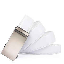Glamexx24 Men's Automatic Buckle Belt, Business Belt with Ratchet, Width 35 mm, Length 115 cm - 150 cm, Adjustable Size, White, Buckle Model 48 + White Belt