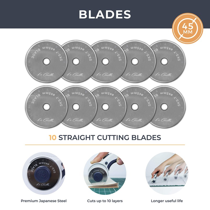 x10 Rotary Cutter Blades 45 mm Straight Lines, Compatible with