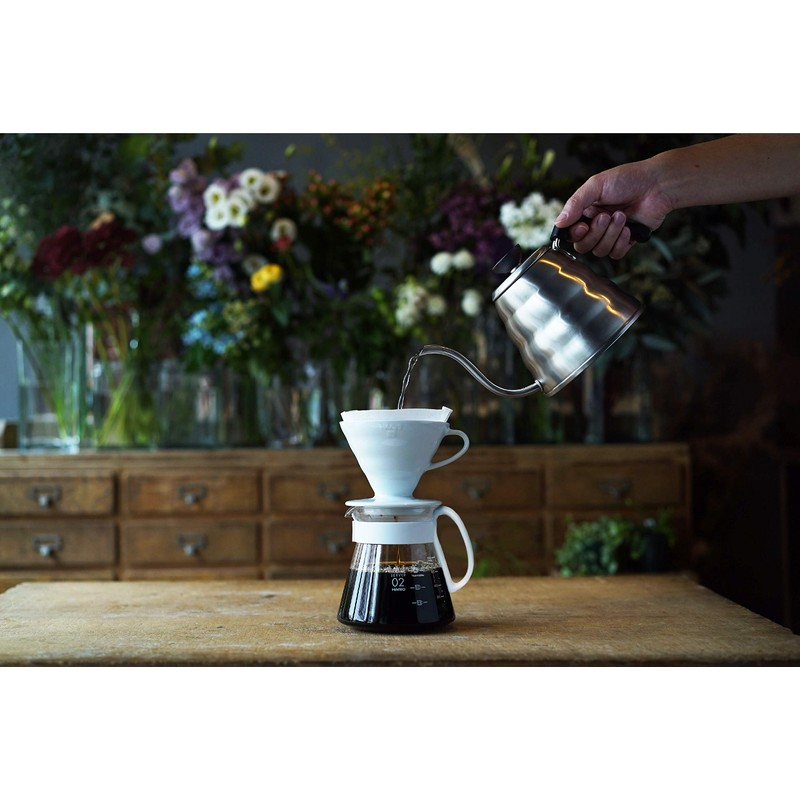 Hario V60 Ceramic Pour Over Coffee Set, Size 02, White