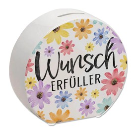 Flowers Money Box with Saying Wish Fulfiller Colourful Floral Positive Joy Charm Birthday Wish Fulfiller