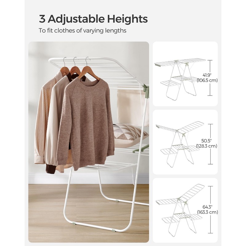 SONGMICS Clothes Drying Rack, Foldable 2-Level Laundry Drying Rack, Free-Standing