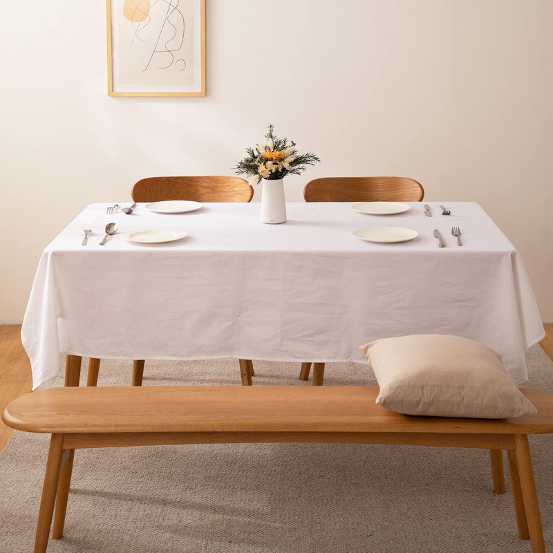 ATsense Tablecloth White Tablecloth Linen Look 100% Washed Cotton Square