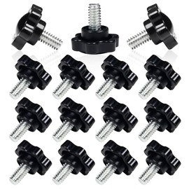 MroMax - 15 tuercas de pulgar moleteadas roscadas de 1/4 a 20 x 1/2 pulgadas, tornillos de sujeción de plástico negro, tornillo de perilla de agarre p