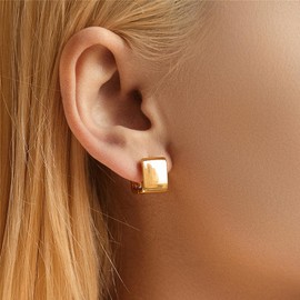 ALRNBY Gold Small Square Hoop Huggie Earrings for Women, Chunky Trendy 18K Gold Plated Geometric Minimalist Cute Hoop Earrings, Hypoallergenic Jewelry Gift for Women