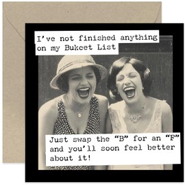 Funny Retro Birthday Card For Women - 'Bucket List' Best Friend Joke - Hilarious BDay Greeting Cards for Her Sister Cousin Mum Coworker Bestie BFF - Blank Inside