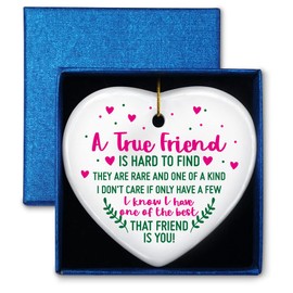 for Women, A True Friend is Hard to Find, Ornament Keepsake Sign Heart Shaped Plaque Gifts for Friends, Birthday Christmas Graduation Friendship Gift for Friends