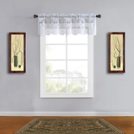 Warm Home Designs 60 Inches Wide x 18 Inches Long White Color Knitted Lace Kitchen Valance for Windows with Charming Flower Pattern. Add Swags & Tiers for Ultimate Elegant Look. FI White Valance