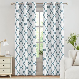 Melodieux Moroccan Fashion Thermal Insulated Room Darkening Blackout Grommet Curtains for Living Room, 42 by 96 Inch, Off White/Dusty Teal (2 Panels)