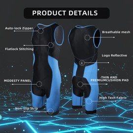 Triathlon Suits Mens One-Piece Sleeveless Trisuits Skin Wet Suit for Running Cycling Swimming