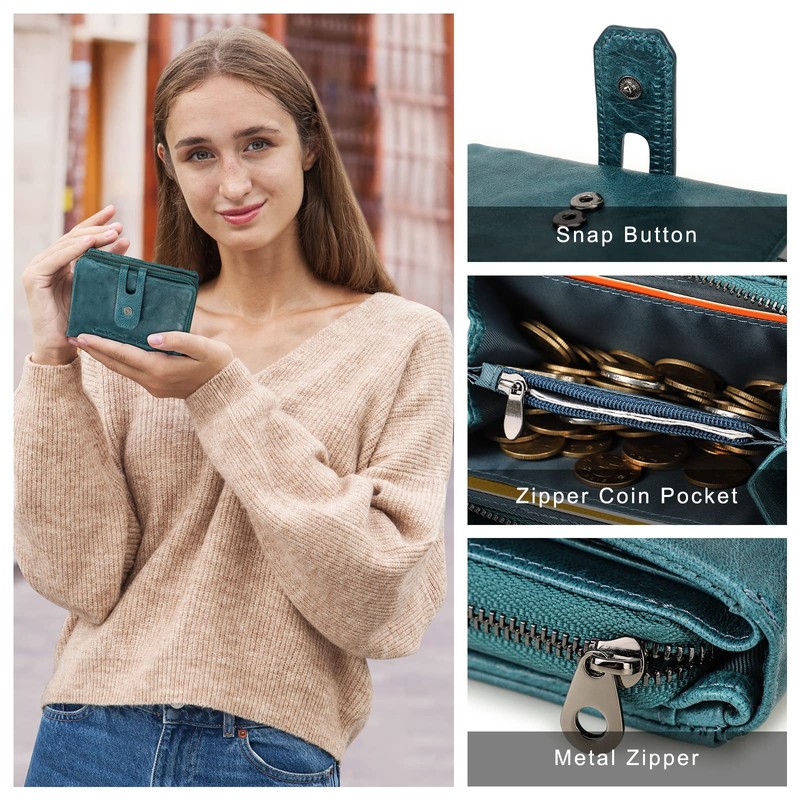 Contacts Women's Genuine LeatherBifold/Trifold Coin, Card Holder, with Zip Pocket,