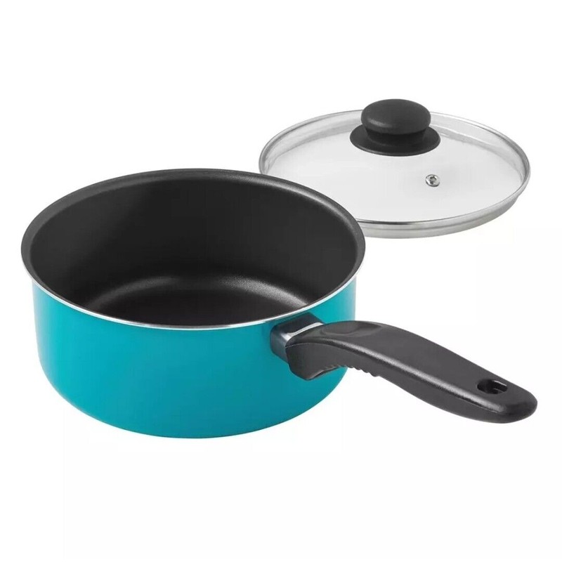 Mainstays 7 Piece Non-Stick Cookware Set Aluminium Teal, Dishwasher Safe