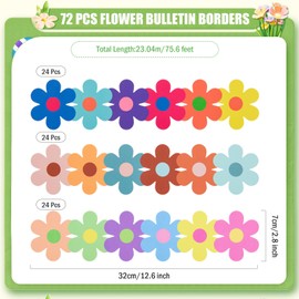 FOBSME 75.6 Feet Flower Bulletin Board Borders Colorful Flower Die-Cut Bulletin Board Trim Floral Classroom Decoration for Chalkboard Blackboard Back to School Spring Summer Party Supplies,3 Styles