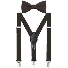 ZXEROYM Suspenders and Bow Tie Set for Baby Boys Adjustable for Wedding 24 IN Black