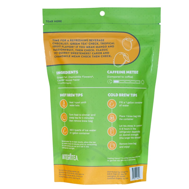 IntegriTEA Green Mango Flavored Green Tea, 6 Organic Unsweetened Iced