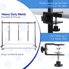 KELIXU Dog Grooming Arm with Clamps - H Shape, Pet Grooming Table Arm with 3 Loop Noose, Pet Grooming Supplies for Large/Medium/Small Pets, 32" Height Adjustable and 34" - 50" Width Adjustable, Black