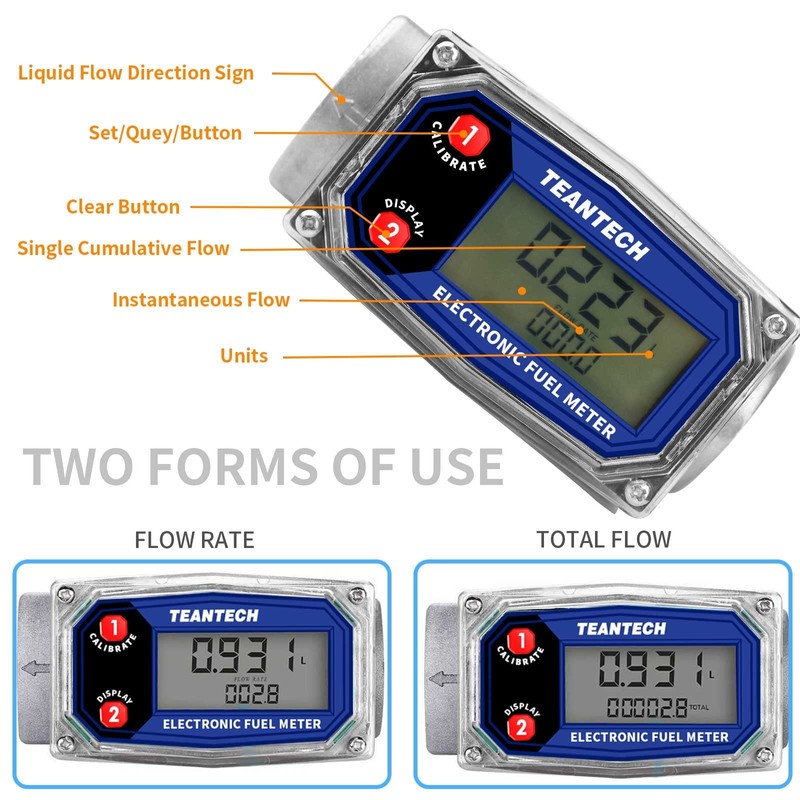 TEANTECH Digital Turbine Flow Meter Digital LCD Display with NPT