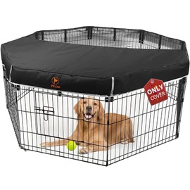 PJYuCien Dog Playpen Mesh Top Cover,Fits 24 Inch 8 Panels Metal Exercise Pet Pen, Elastic Buckles Connections, Black (Note: Only Cover, Fence Not Included)