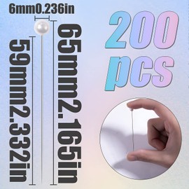VAPKER 200Pcs Corsage Pins Pearl White Round Head Pins 65mm Wedding Flower Bouguet Pins Sewing Pin Straight Pins for DIY Crafts Jewelry Making Flower Decorations