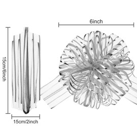 WILLBOND 10 Pcs Silver Pull Bows 6 Inches Large Organza Gift Pull Bows Gift Wrapping Bows for Valentines Wedding Baskets Car Easter Day Presents Decoration