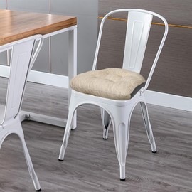 baibu 14×14 Metal Dining Chair Pads with Ties, Super Soft Kitchen Chair Cushions Bar Stool Cushions with Non-Slip Bottom - One Cushion only (Beige, 14×14×2.5in)