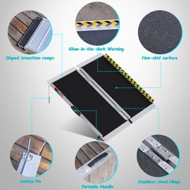 WHALEMOTOR Portable Wheelchair Ramp 3FT, Anti-Slip Aluminum Folding Portable Ramp, Wheelchair Ramps for Home, Weight Capacity Up to 600 LBS, with Transition Plates Above and Below