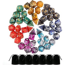 49 Pieces DND Dice Set, Polyester D&D Dice and Role Play for Dungeons & Dragons with 7 Pockets, 7 Sets of RPG DND MTG D4 / D6 / D8 / D10 (0-9 and 00-90) / D12 / D20