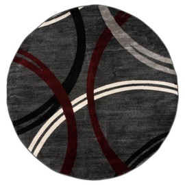 Rugshop Modern Wavy Circles Design Round Area Rug 8' Red