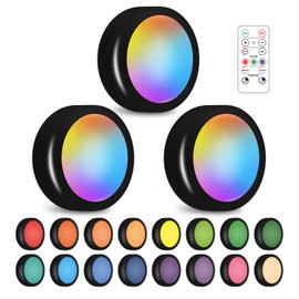 SIXDEFLY Wireless 16 Color Changing LED Puck Light 3 Pack LED Under Cabinet Lighting Closet Light Battery Powered Night Lights with Remote Control Dimmer & Timing Function